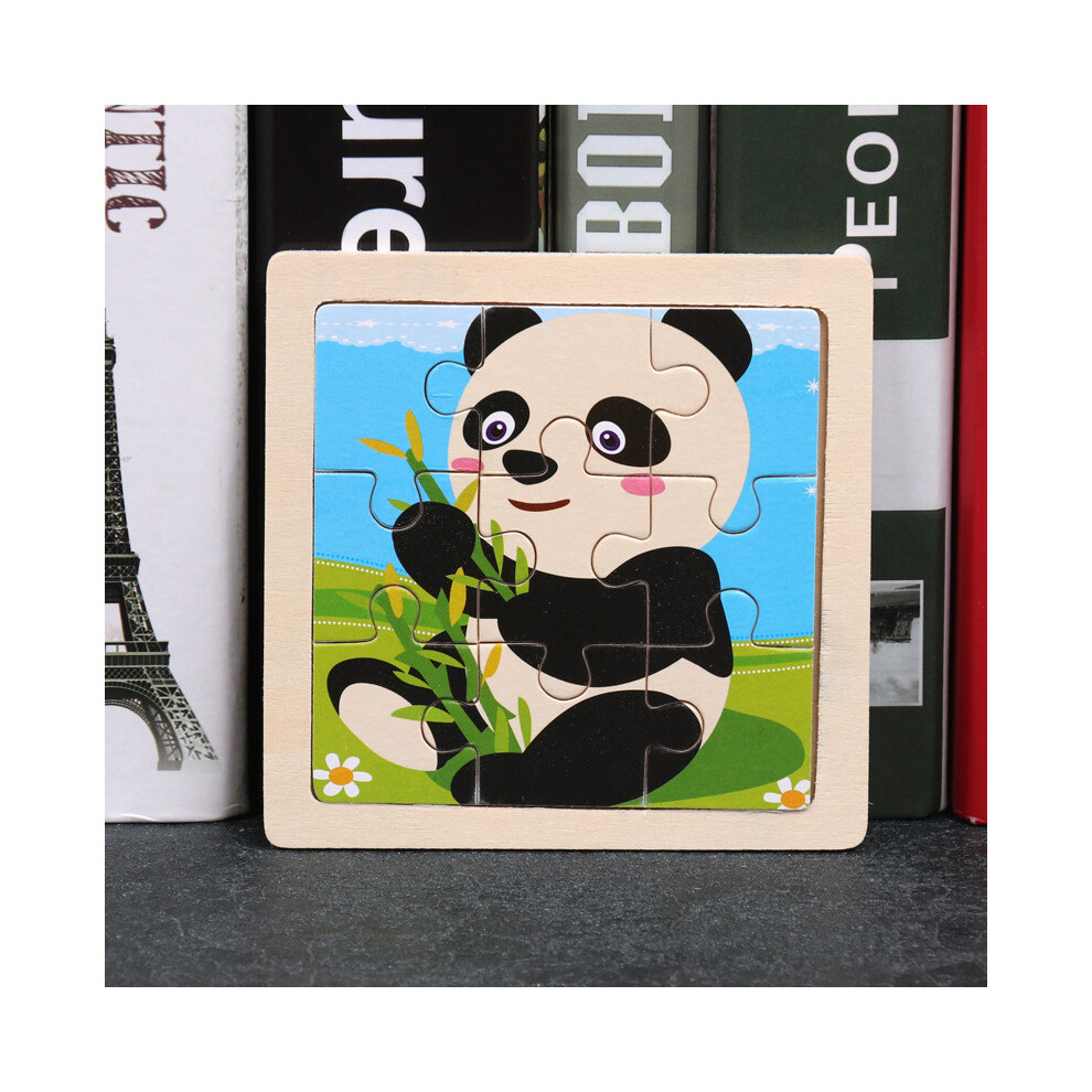 (Panda) Wooden Childrens Flat Puzzle With Airplane Giraffe Panda Whale Print Dinosaur
