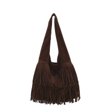 (Dark Brown) Solid Stylish Tassels Color Large Capacity Single Shoulder Strap Bag Fashion
