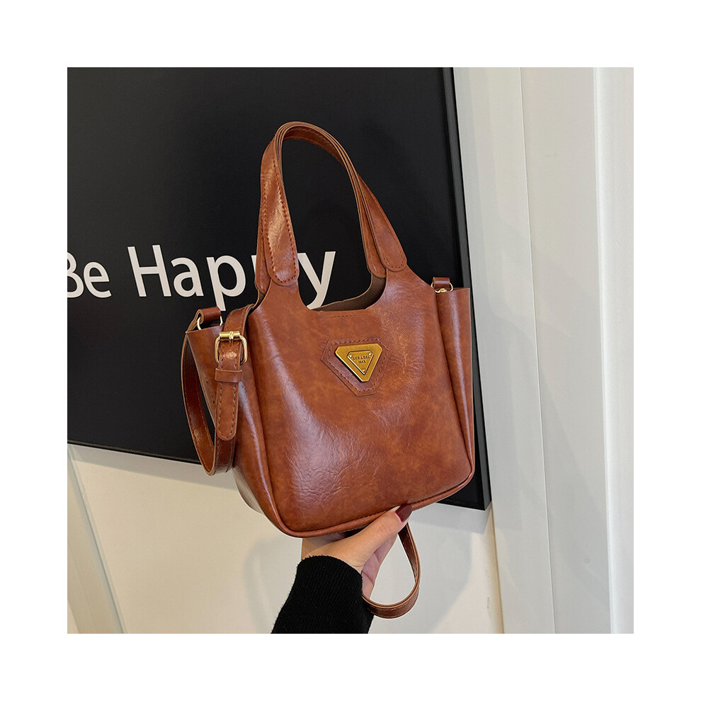 (Brown No Pendant) Color Single Solid Shoulder Crossbody Bucket Bag Handbag Fashion Casual Gift-image-OPC-PHPRYKB-NEW