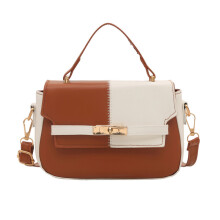(Brown) Retro Shoulder Crossbody Bag With Color Blocking Design And Buckle Decor Gold