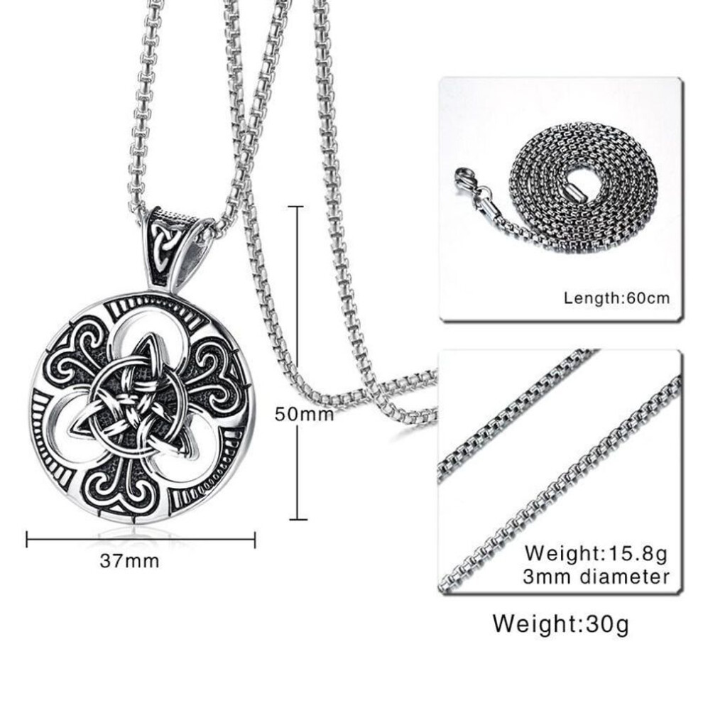 New Retro Punk Men's Irish Celtic Trinity Love Knot Round Triangle Pendant Necklace Retro Mens Jewelry