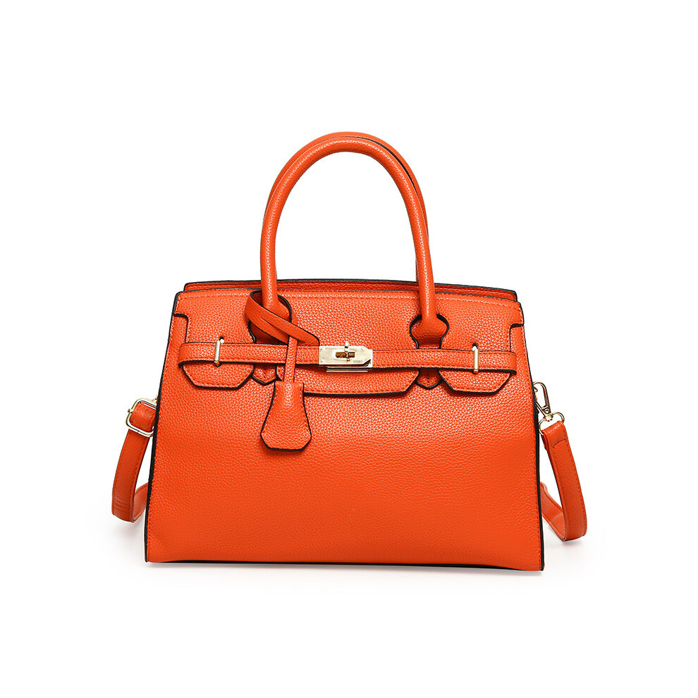 Bonxaif (Orange Red) Ladies Women Leather Handbag First Layer Cowhide Leather Tote Bag Commuter Crossbody Kelly Handbag