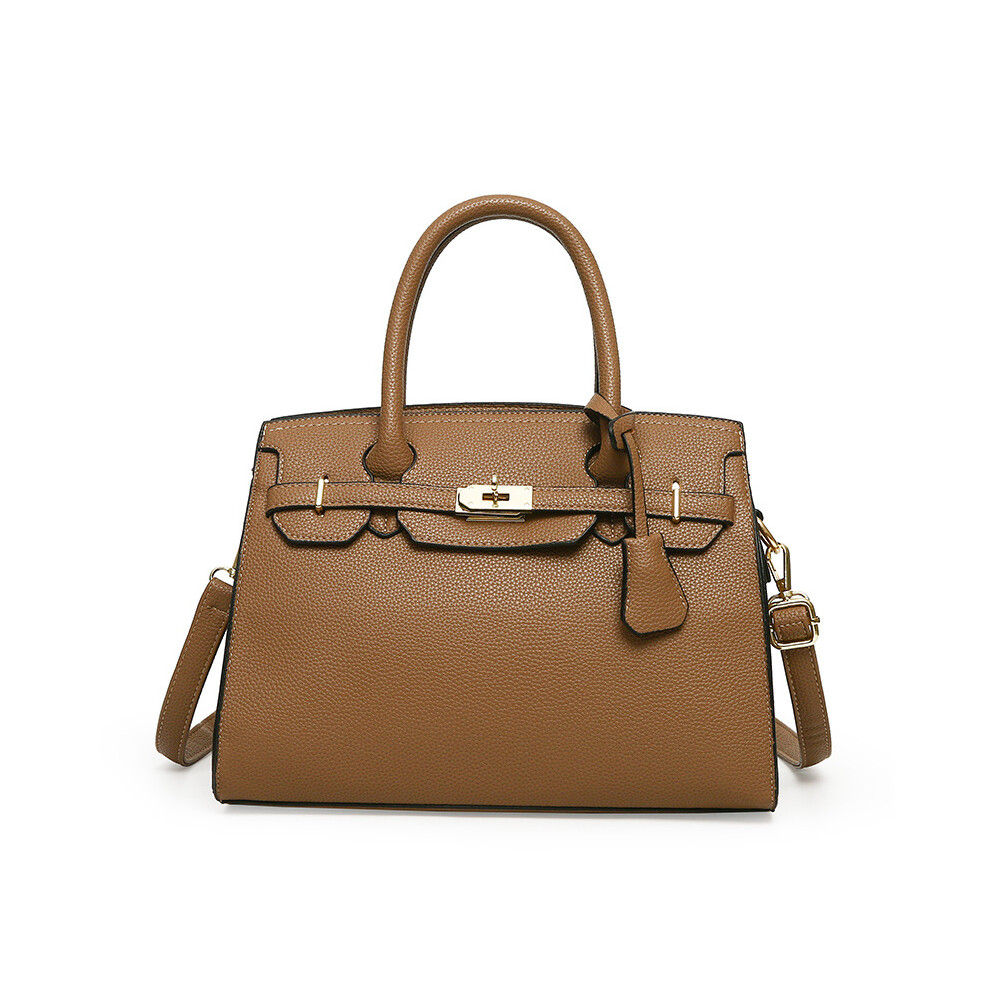 Bonxaif (Camel) Ladies Women Leather Handbag First Layer Cowhide Leather Tote Bag Commuter Crossbody Kelly Handbag