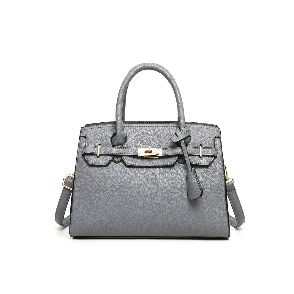 Bonxaif (Grey) Ladies Women Leather Handbag First Layer Cowhide Leather Tote Bag Commuter Crossbody Kelly Handbag