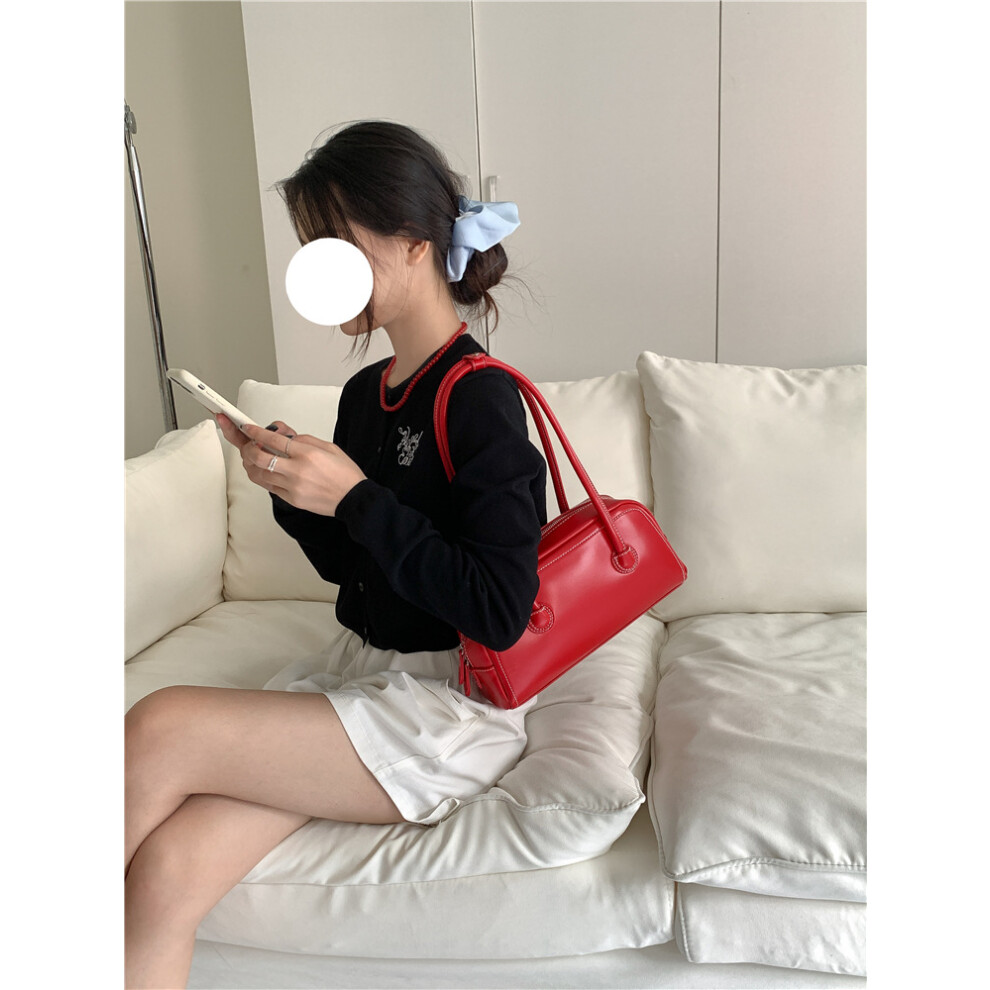 Bonxaif (Red) New Fashion Small Square Bag For Women Simple Armpit Bag With High-End Feel Hand-Held Shoulder Bag Commuting Style