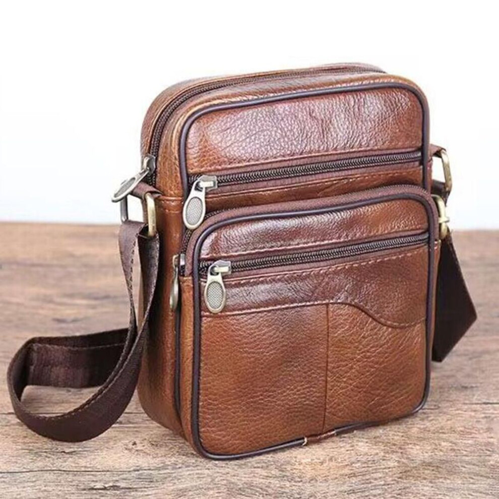 (brown, L) Men's Genuine Leather Crossbody Shoulder Bags High Quality Tote Fashion Business Man Messenger Bag Leather Bags Fanny Pack