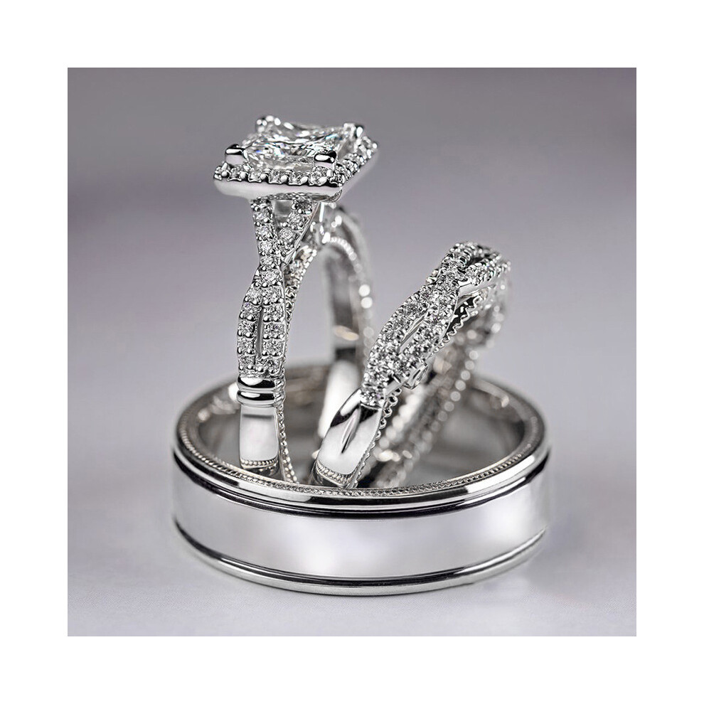(H521 White three set rings, No. 8) Bestselling 3-Piece Women's Ring Set - Rose Gold Two-Tone Sparkling Zircon Rings, Luxury Engagement Bands & Gift