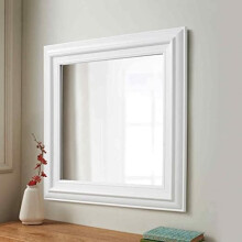 White Dorset Square Frame Wall Mirror 55x55 cm - Hanging Hooks, Elegant Home Decor (B0C4TSXCMX)