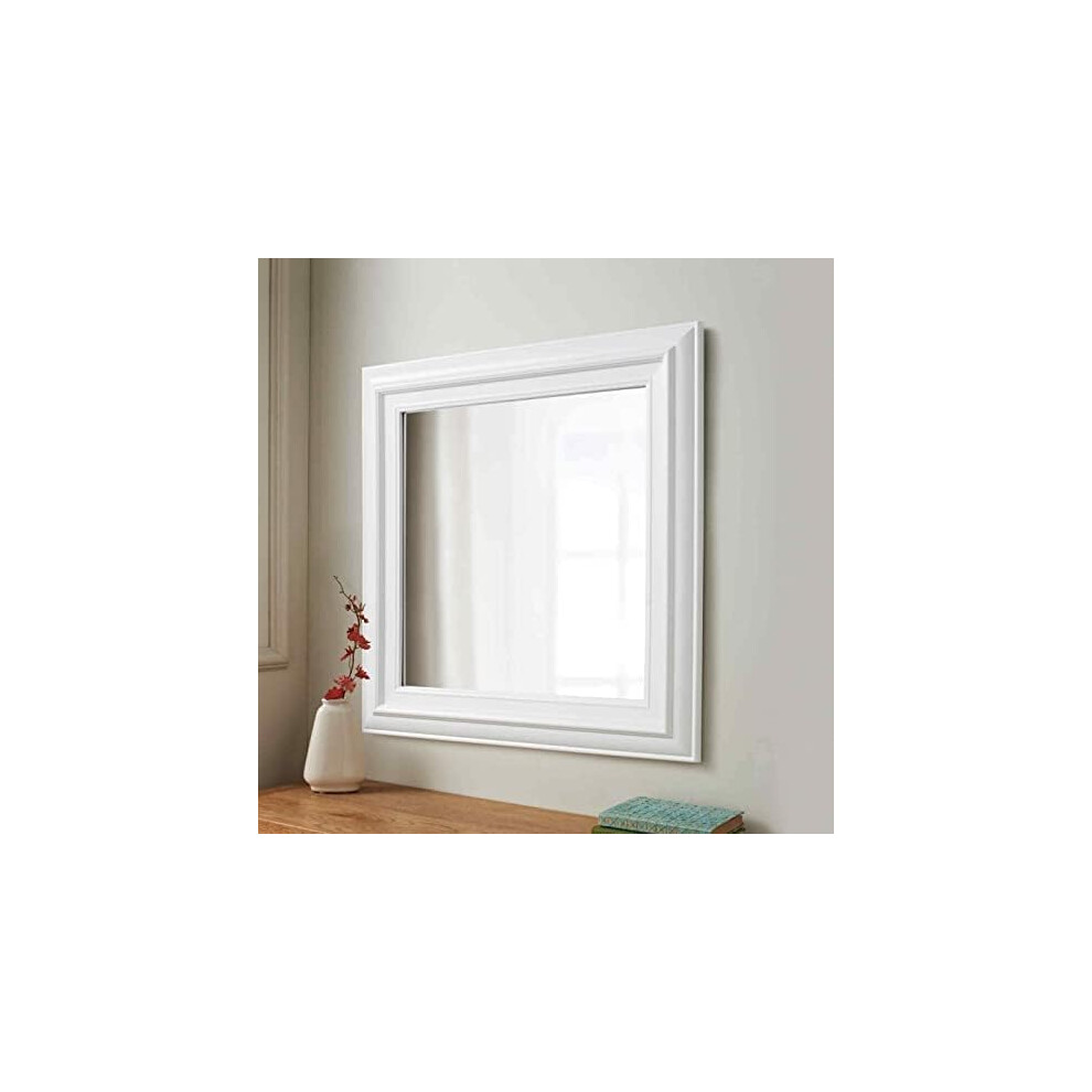 Biznest Dorset Square Frame Wall Mirror 55X55 Cm - Hanging Hooks, Elegant Home Decor (B0c4tsxcmx) White