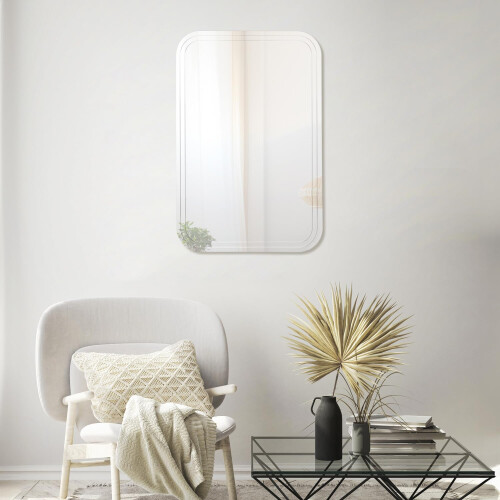 Etched Curved Frameless Wall Mirror 90x60cm