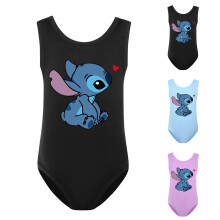 (9-10 Years, Black) Kids Girl Stitch Print Swimwear Swimsuit One Piece Tankini Sleeveless Monokini Beach Bathing Suit