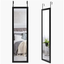 Over The Door Black Frame Mirror Wooden 30X120Cm