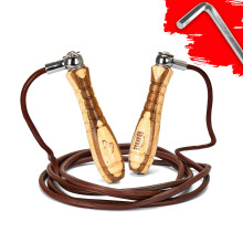 Bravose Weighted Leather Skipping Rope - 9ft Adjustable, Wooden Handles, Smooth Rotation for Boxing, Muay Thai, Kickboxing & HIIT