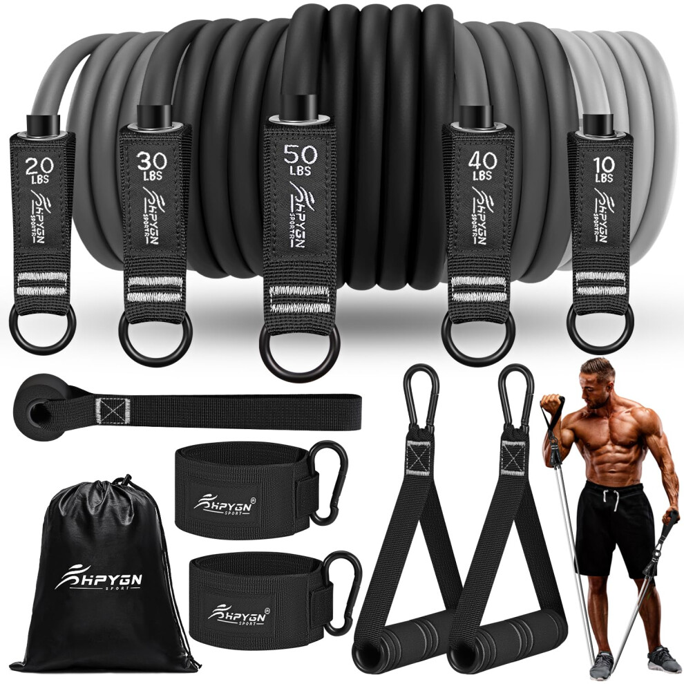 HPYGN Resistance Bands Set, 150lb Exercise Resistance Bands with Handles, 5 Tube Fitness Bands with Door Anchor, Handles, Portable Bag, Legs Ankle