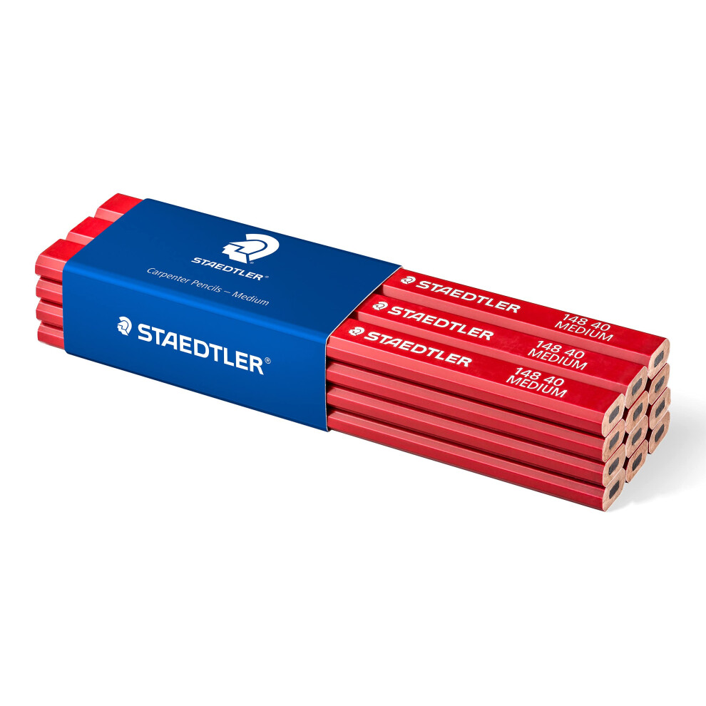 STAEDTLER 148 40 Medium Carpenters Pencil - 2H, 175 mm (Pack of 12), black