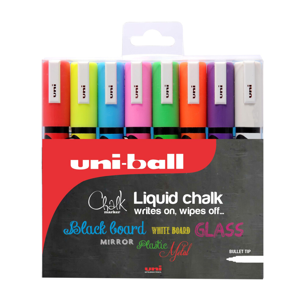 uni-ball PWE-5M Liquid Chalk Pens. Multi-Purpose Wipeable Coloured Markers for Blackboards, Chalkboards, Whiteboards, Glass, Mirrors, Plastic,-image-OPC-PHPV5P5-NEW