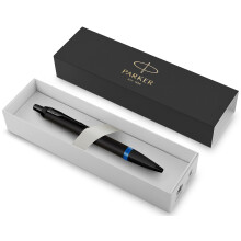 Parker IM Premium Ballpoint Pen | Matte Black with Marine Blue Ring | Black Ink | Gift Boxed
