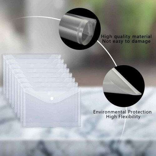DAJAVE 60 Pcs A5 Plastic Wallet with Popper Clear Document Wallets A5 Plastic Folders Popper Wallets with Button 2