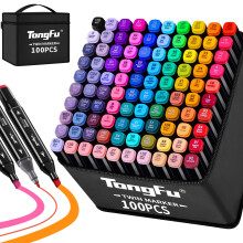 TongFu 100 Colored Marker Set, Colouring Pens for Adults, Dual Tip Art Markers, Felt Tip Permanent Pens for Drawing, Colouring Books, Anime and Manga