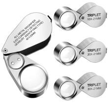 EEEKit 4PCS Loupe Magnifier, 10X 20X 30X 40X Magnifying Glass with Light, Full Metal Folding Pocket Jewelers Magnifying Loupe with UV Light and Bright