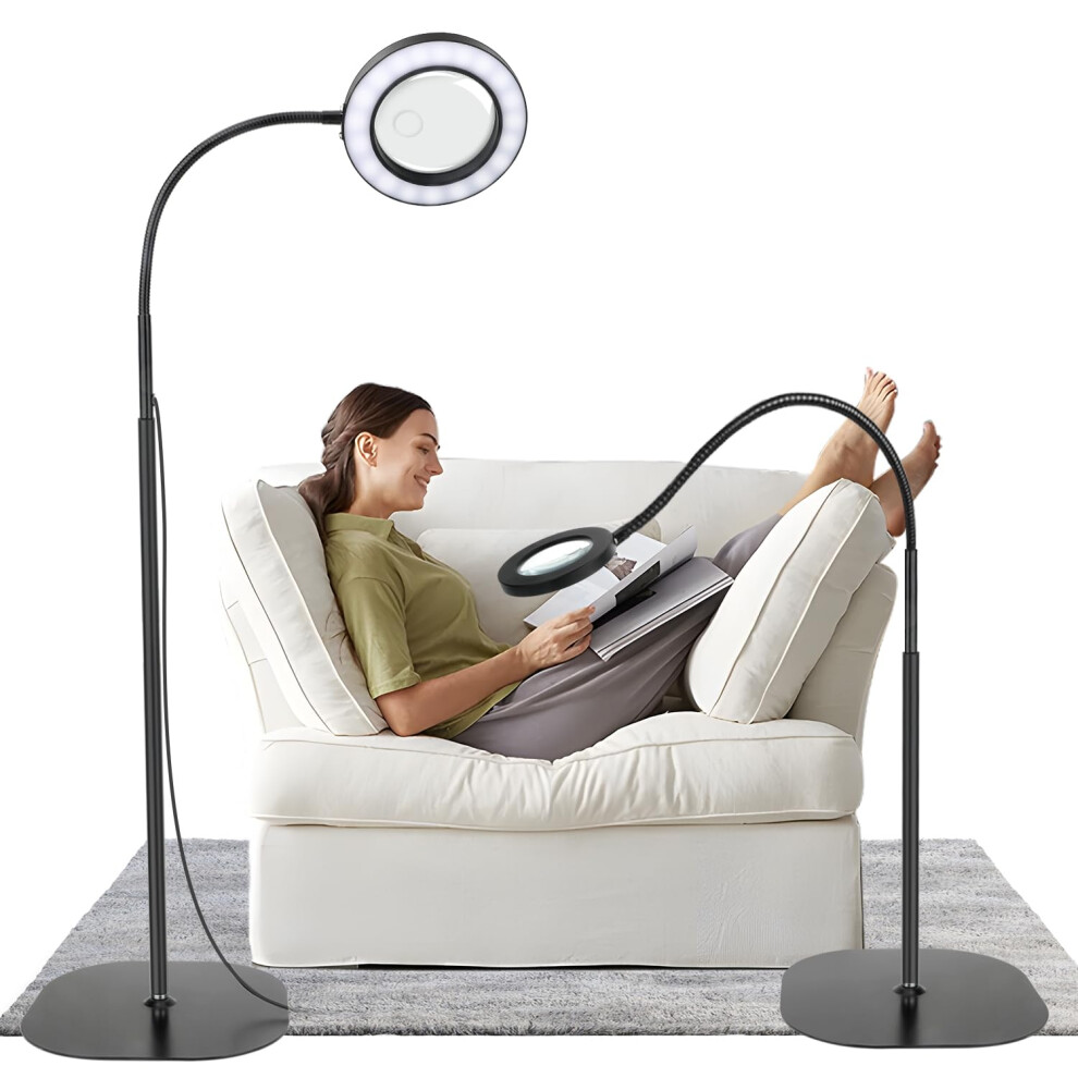 Goi Light 5X 10X Magnifying Glass With And Stand, 36 Led Dimmable Floor Magnifying Lamp,2-In-1 Adjustable Gooseneck Ed Magnifier For Reading, Sewing,