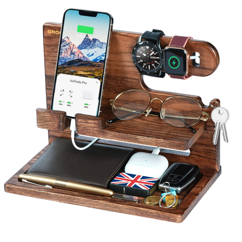 Grogife Gifts For Him Bedside Organiser, Gifts For Men Husband Boyfriend, Wooden Phone Docking Station, Ideas Birthday Gifts For Dad Daddy Grandad From Son