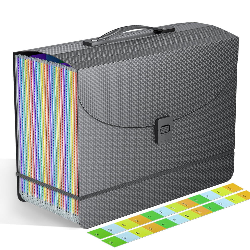 Vanulee 25 Pockets File Organiser Box File Folder Document Organiser With Handle,Expanding Filing Folders Concertina Files For Paperwork,Bill Receipt Paper