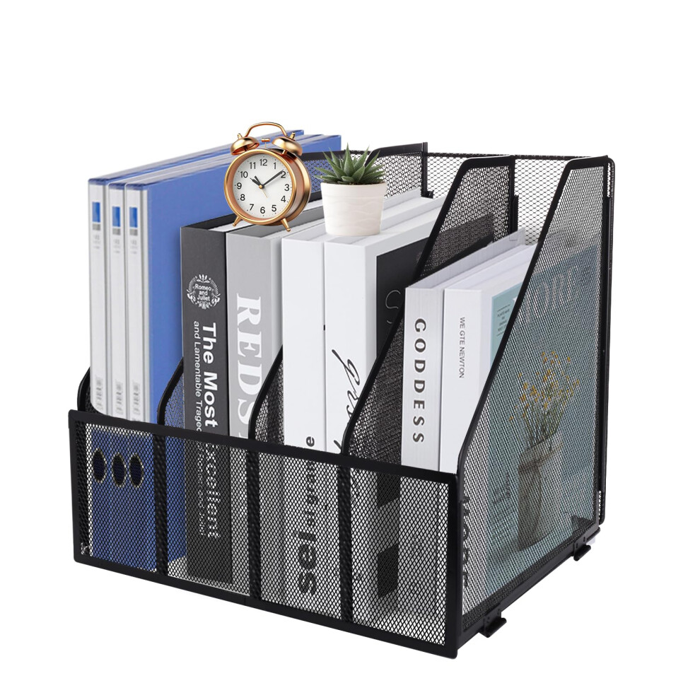 HMXLJJY Mesh Metal A4 Magazine File Holder, Desktop 4 Sections Document Holder Office File Storage Rack for Desk Tidy, Paper Organiser Filing Rack,4-image-OPC-PHPV6N7-NEW