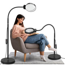 Floor Magnifying Glass with Light and Stand,10X/20X Magnifying Lamp, 72 LED Light with 3 Colour Temperatures and 10 Levels Adjustable Brightness,