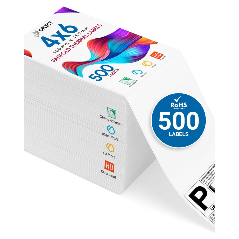 Oplect Qw110: Packs Of 500 4X6 Direct Thermal Labels, Fanfold, Permanent Adhesive, Compatible With All Printers & Couriers White