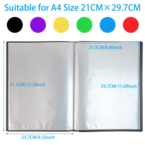 A4 Display Book Display Folder with Plastic Sleeves Presentation Folders Project Folder- 40 Pocket (6 Colours) 1
