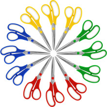 Belle Vous 12 Pack of Assorted Scissors - 21cm/8.27 Inch Overall Length - Sharp Stainless Steel Blades with Coloured Soft Comfort Grip Handles - for