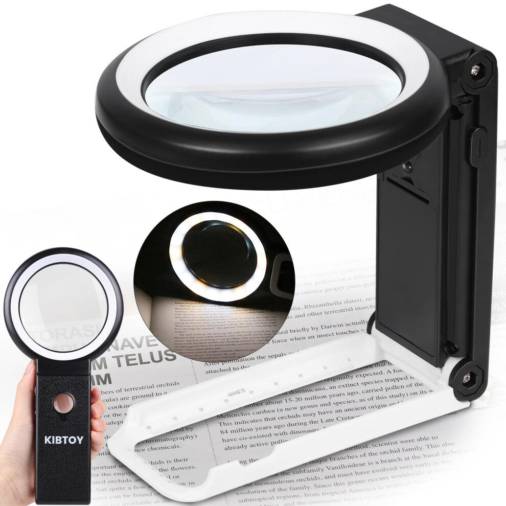 Kibtoy Light 30X 40X Magnifying Glass With And Stand, Folding Handheld Magnifying Glass 18 Led Illuminated Ed Magnifier For Macular Degeneration,