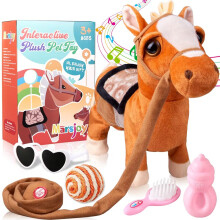Walking Pony Toy Musical Singing Dancing Plush Interactive Pony Walk Along Toy Horse with Leash Pony Robot Plush Stuffed Animal Shaking Head Buttocks