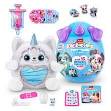 Rainbocorns Puppycorn Rescue Surprise, Miss T the Husky - Collectible Plush - Over 12 Surprises, Peel and Reveal Heart, Stickers, Syringe Slime, Ages