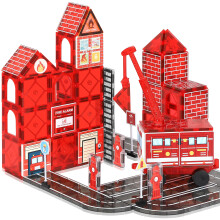 Magnetic Tiles Road Set with Fire Truck, Creative Magnetic Building Construction Toy for kids Ages 3-12 Boys Girls, STEM Magnet Building Blocks Fire