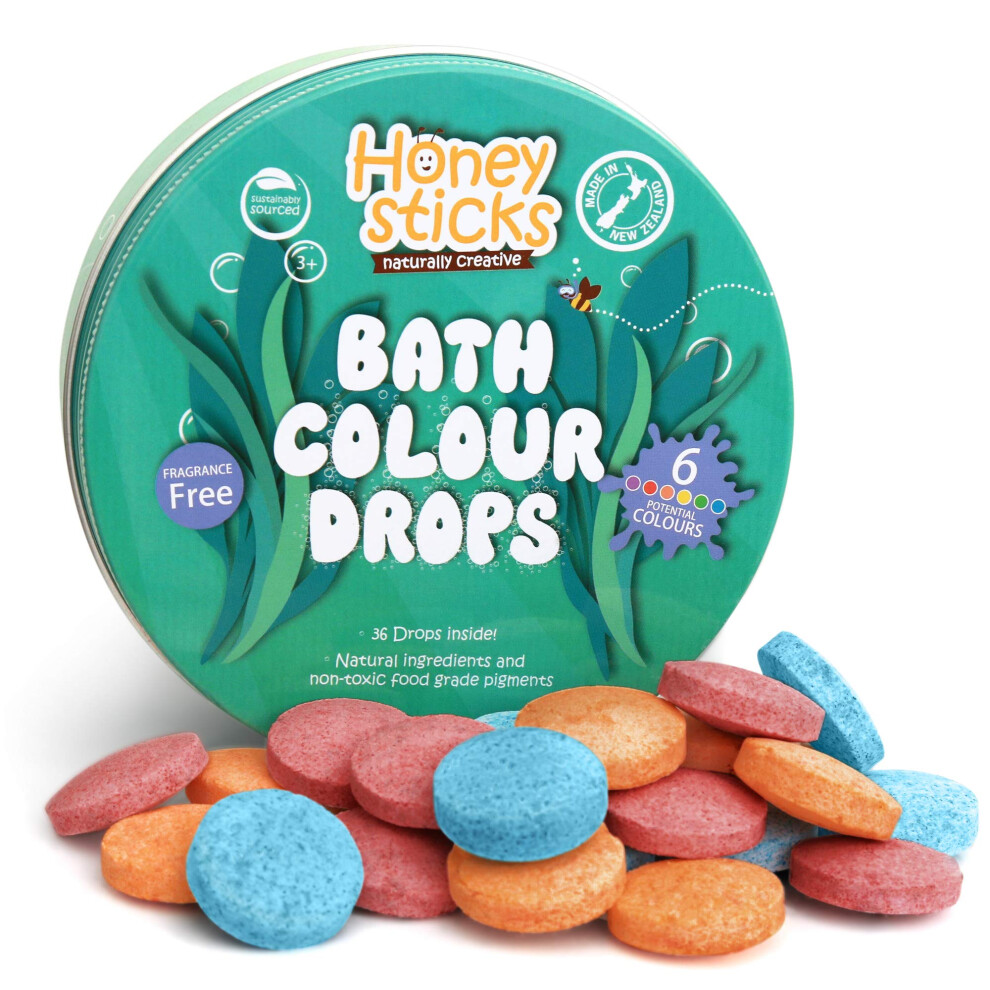 Bath Colour Tablets For Kids - Non Toxic Bathtub Drops Made With Natural Ingredients And Food Grade Colours - Fragrance Free - Fizzy, Honeysticks