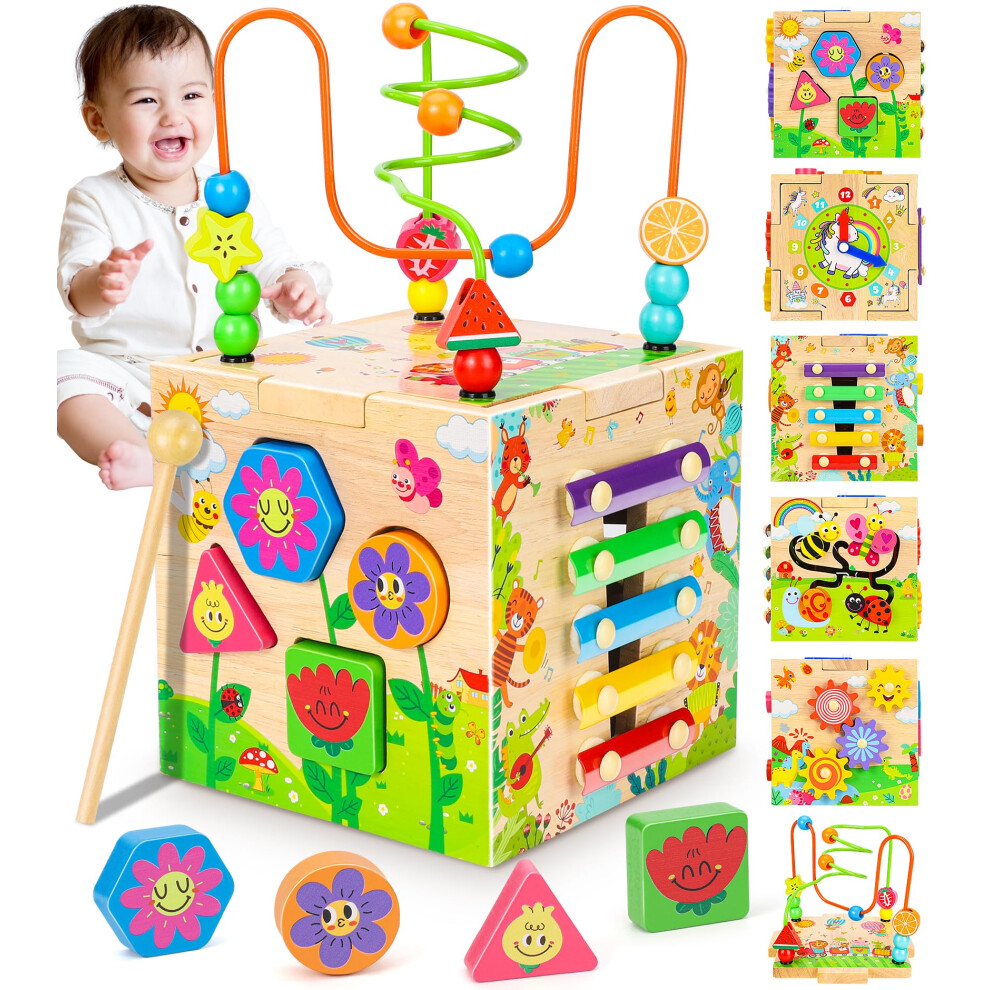 Jojoin Activity Cube Baby Toys - Wooden Toys For 1 2 Year Old Boys Girls - Montessori Activity Table Shape Sorter Toy - Toddler Toys 1St Birthday