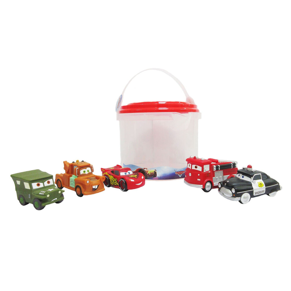 Disney Store Official Pixar Cars Bath Toy Set, 5 Pc., Baby Playset Includes Lightning Mcqueen, Mater, Sheriff And Sarge Figures - Bath Or Red