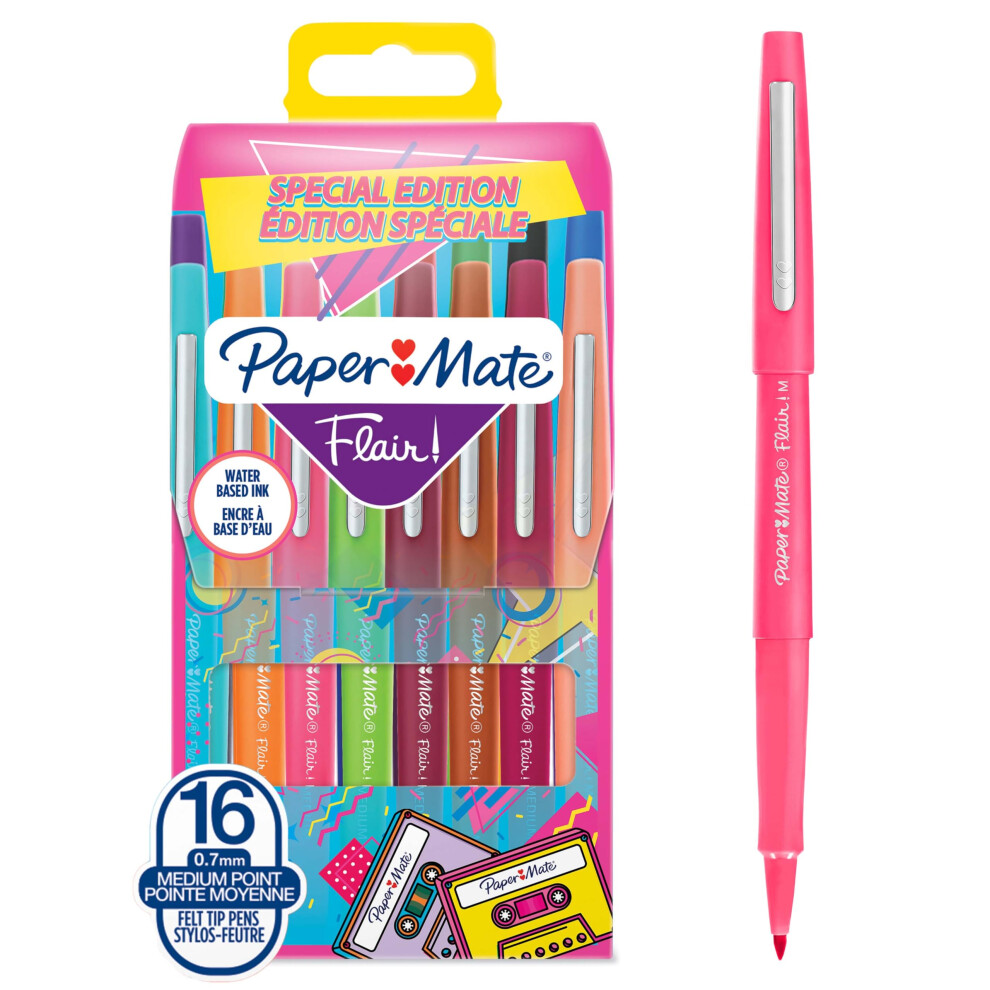 Paper Mate Flair Felt Tip Pens | Medium Point (0.7 mm) Marker Pens | Assorted Retro Colouring Pens | For Kids & Adult Colouring, Journalling & More |