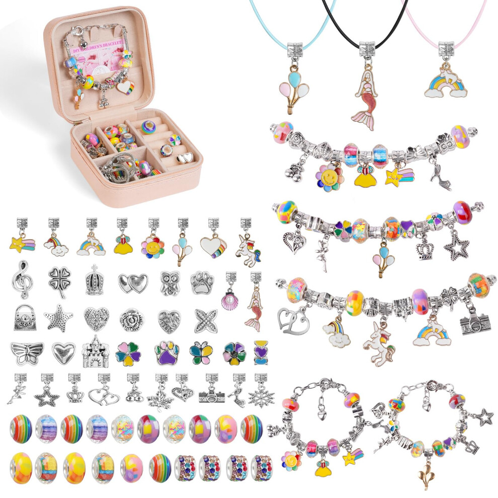 Auauy Charm Bracelet Making Kit For Girls, 66Pcs Gifts For Girls Bracelet Making Kit With Box, Jewellery Making Kit For Girls, Arts And Crafts For