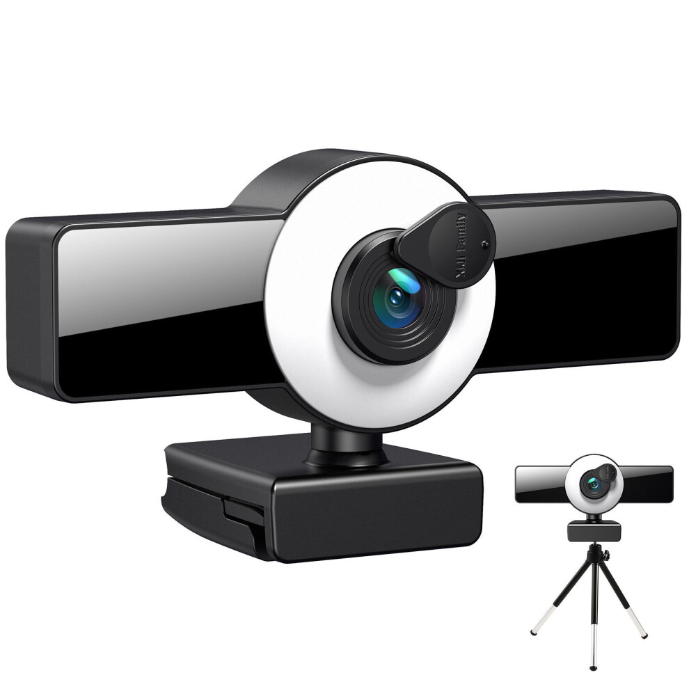 4K Webcam with Microphone, Full HD Facecam Live Streaming Webcams with Ring Light, Tripod,USB Camera for PC, Video Chat Recording