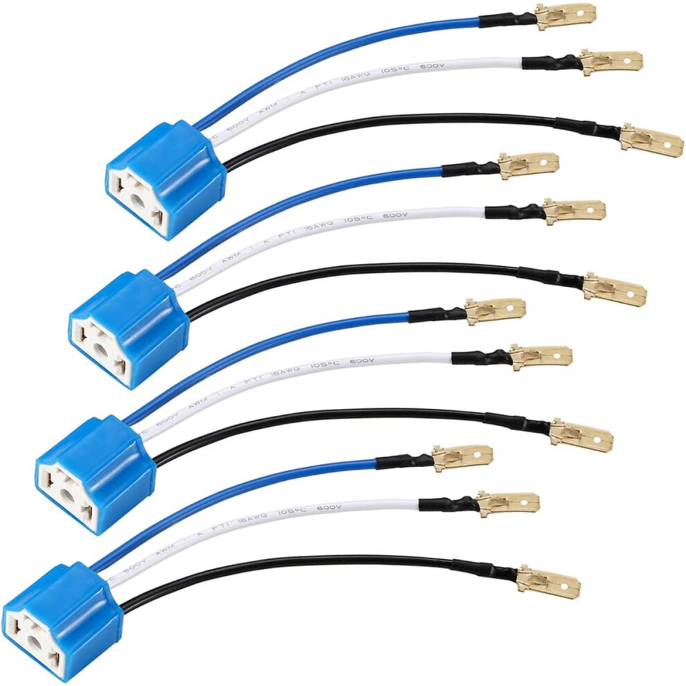 Pack Of 4 Ceramic H4 Sockets Pigtail, 9003 Hb2 Socket With Wiring Harness, H4 To 3 Pin Adapter Headlight Plug 749764117387