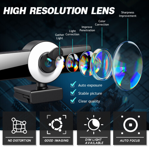4K Webcam with Microphone, Ring Light & Tripod - USB PC Camera for Live Streaming, Video Chat & Recording 2