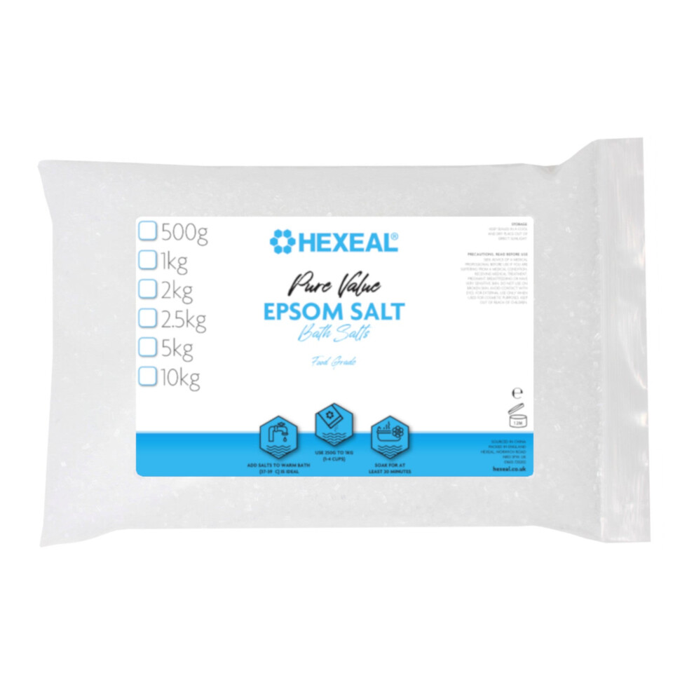 Hexeal Pure Value Epsom Salt 2Kg Â 2Kg Bag Of Food Grade Magnesium Sulphate