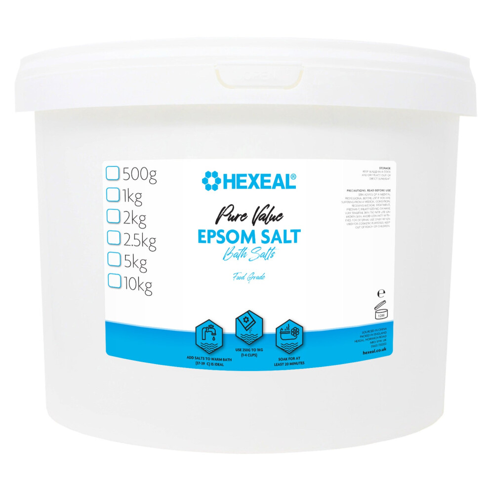 Hexeal Pure Value Epsom Salt 10Kg – 10Kg Bucket Of Food Grade Magnesium Sulphate