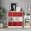 URBN Living (White Bookcase, Red Drawer) Asymmetrical 8 Cube Bookcase Shelf Storage Unit with 6 Fabric Drawer Inserts 5