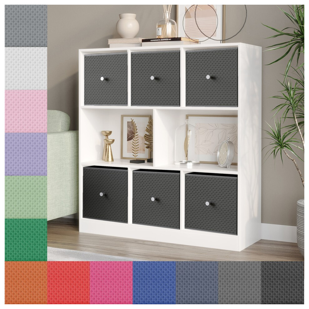 Urbn Living (White Bookcase, Red Drawer) Asymmetrical 8 Cube Bookcase Shelf Storage Unit With 6 Fabric Drawer Inserts