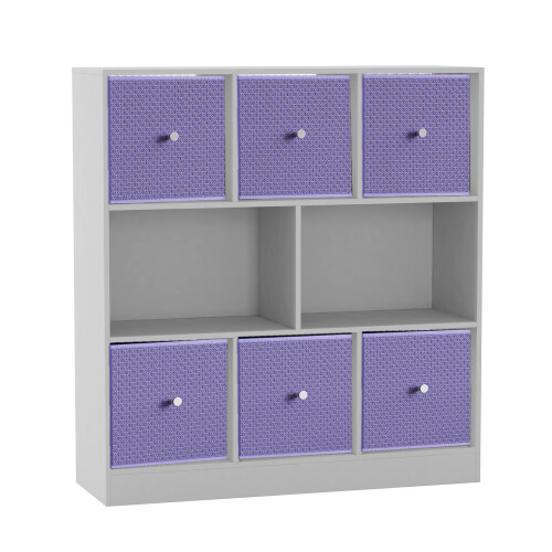URBN Living (White Bookcase, Lilac Drawer) Asymmetrical 8 Cube Bookcase Shelf Storage Unit with 6 Fabric Drawer Inserts 1
