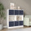 URBN Living (White Bookcase, Navy Blue Drawer) Asymmetrical 8 Cube Bookcase Shelf Storage Unit with 6 Fabric Drawer Inserts 4